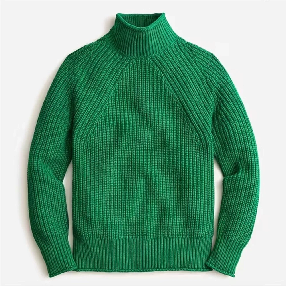 J. Crew 100% Cotton Green Turtleneck Sweater Green Sz M